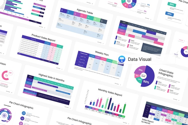 彩色数据可视化图形keynote模板 - 顶尖PPT