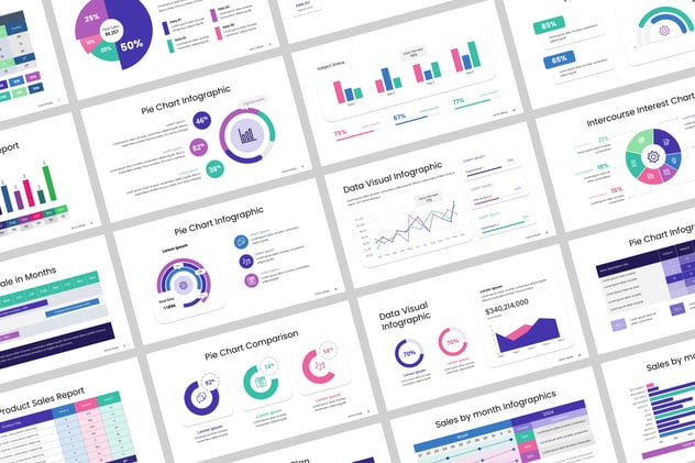 彩色数据可视化图形keynote模板 - 顶尖PPT