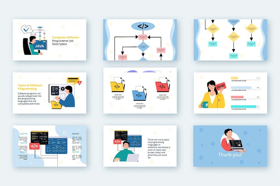 现代矢量插画编程技术主题PPT模板 - 顶尖PPT