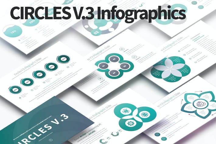 蓝绿色圆圈信息图表PPT模板 - 顶尖PPT