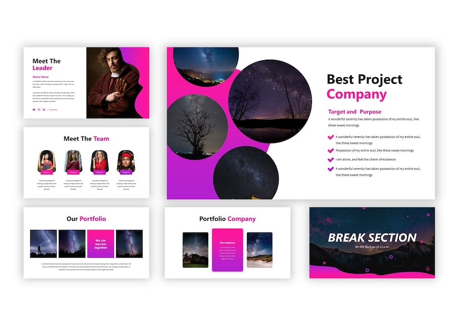 紫色银河星空创意设计Keynote模板 - 顶尖PPT