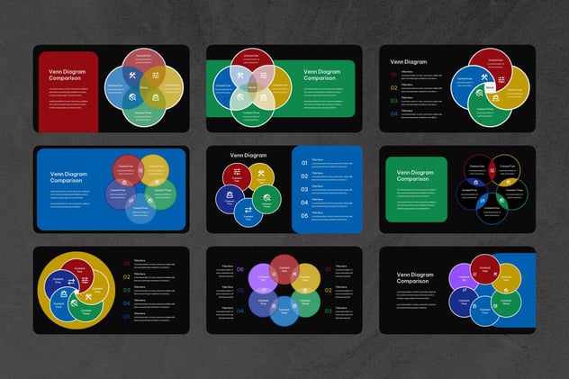 彩色维恩图对比分析Keynote模板 - 顶尖PPT