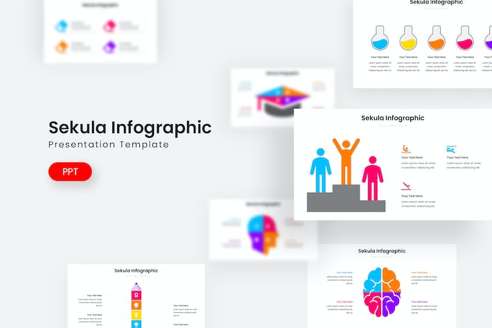 创意彩色铅笔积木拼合信息图形图表PPT模板 - 顶尖PPT
