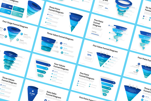 蓝色漏斗信息图形PPT模板 - 顶尖PPT