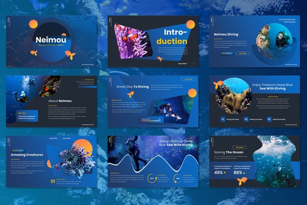 跳水运动海底探险主题keynote模板 - 顶尖PPT