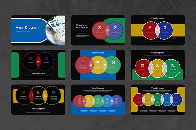 彩色维恩图对比分析Keynote模板 - 顶尖PPT