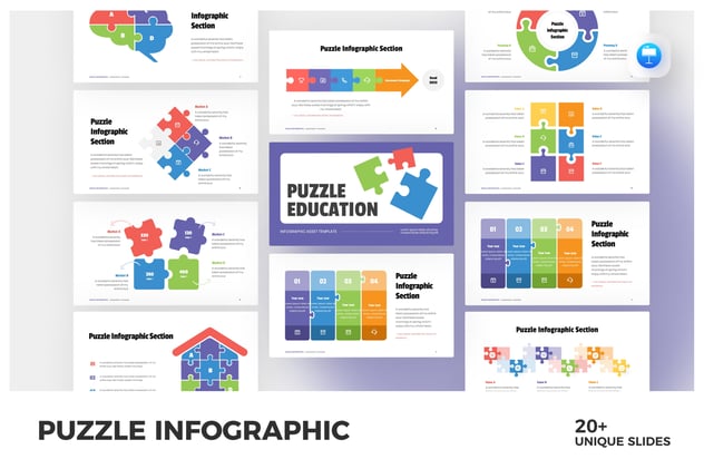 彩色积木拼合谜题信息图形keynote模板 - 顶尖PPT