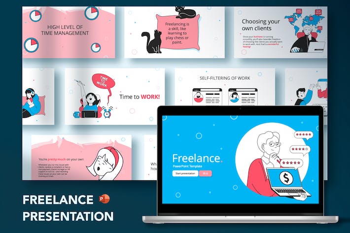创意人物插画自由职业人主题PPT模板 - 顶尖PPT