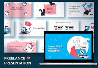 创意人物插画自由职业人主题PPT模板 - 顶尖PPT