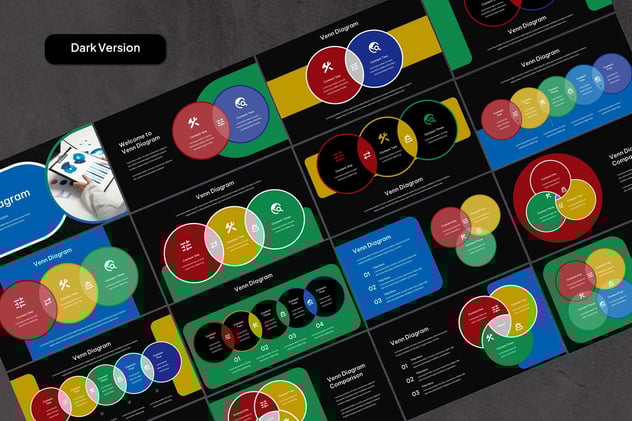 彩色维恩图对比分析Keynote模板 - 顶尖PPT