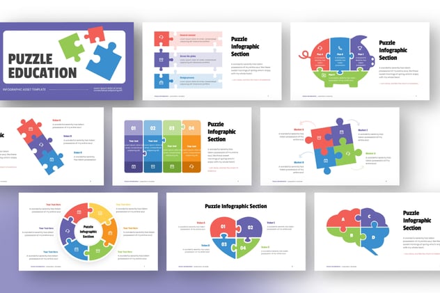 彩色积木拼合谜题信息图形keynote模板 - 顶尖PPT