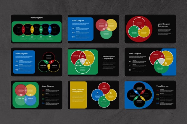 彩色维恩图对比分析Keynote模板 - 顶尖PPT