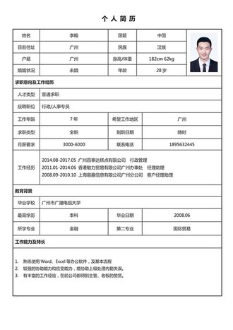 表格单页个人简历模板 - 顶尖PPT