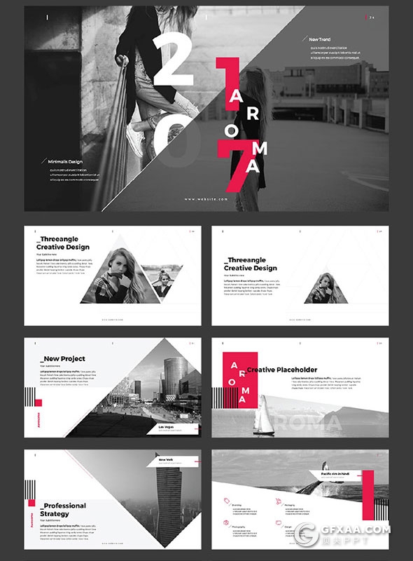 57页创意图形切割组合商业风格PPT模板 - 顶尖PPT