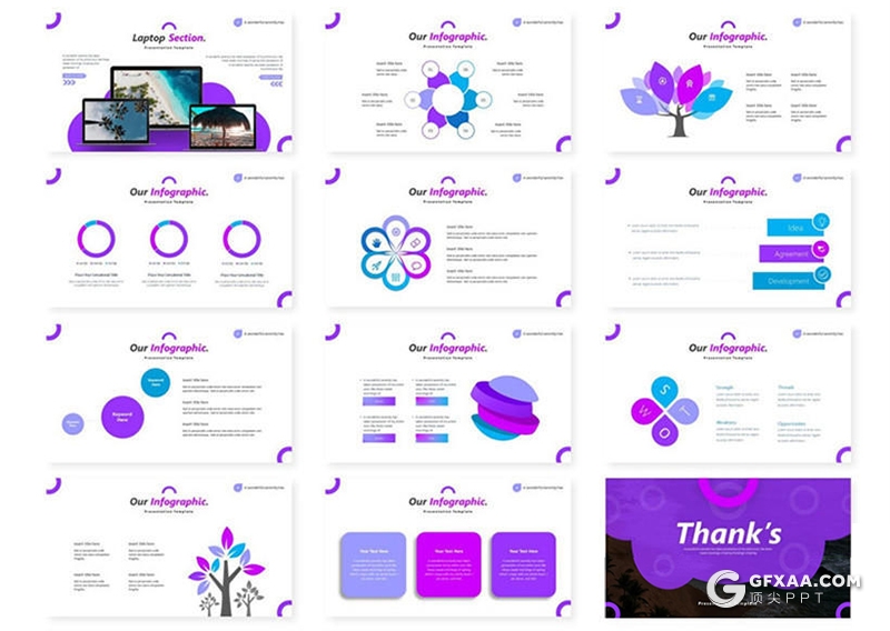 30页创意图形搭配设计商务工作分析统计Google slides模板 5种配色 - 顶尖PPT