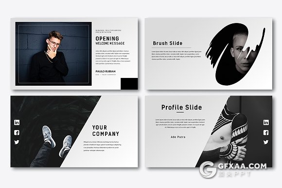 黑色艺术风格团队人物介绍keynote模板 - 顶尖PPT