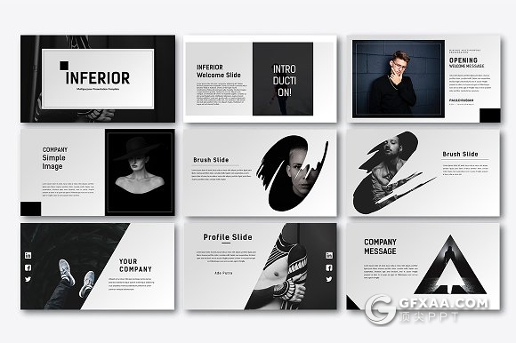 黑色艺术风格团队人物介绍keynote模板 - 顶尖PPT