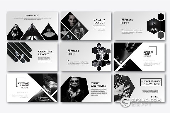 黑色艺术风格团队人物介绍keynote模板 - 顶尖PPT