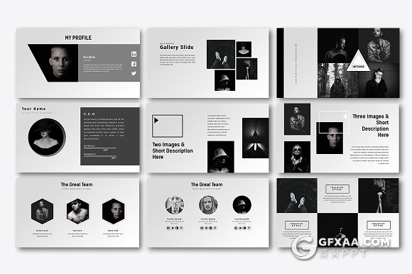 黑色艺术风格团队人物介绍keynote模板 - 顶尖PPT