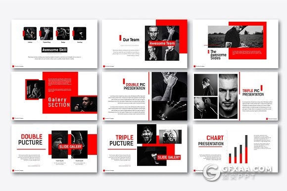 黑色大气图片展示团队介绍PPT模板 - 顶尖PPT