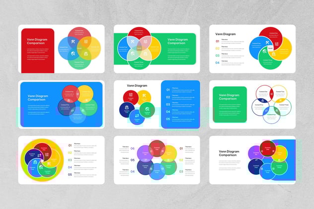 彩色维恩图对比分析Keynote模板 - 顶尖PPT
