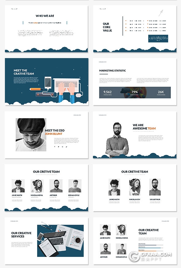 62页蓝色商务国外多用途PPT模板 - 顶尖PPT