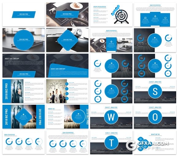 102页蓝色多种图形图表大合集PPT模板 - 顶尖PPT