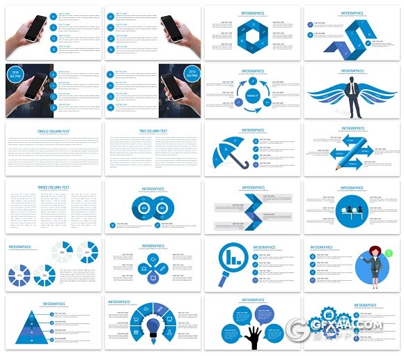 102页蓝色多种图形图表大合集PPT模板 - 顶尖PPT