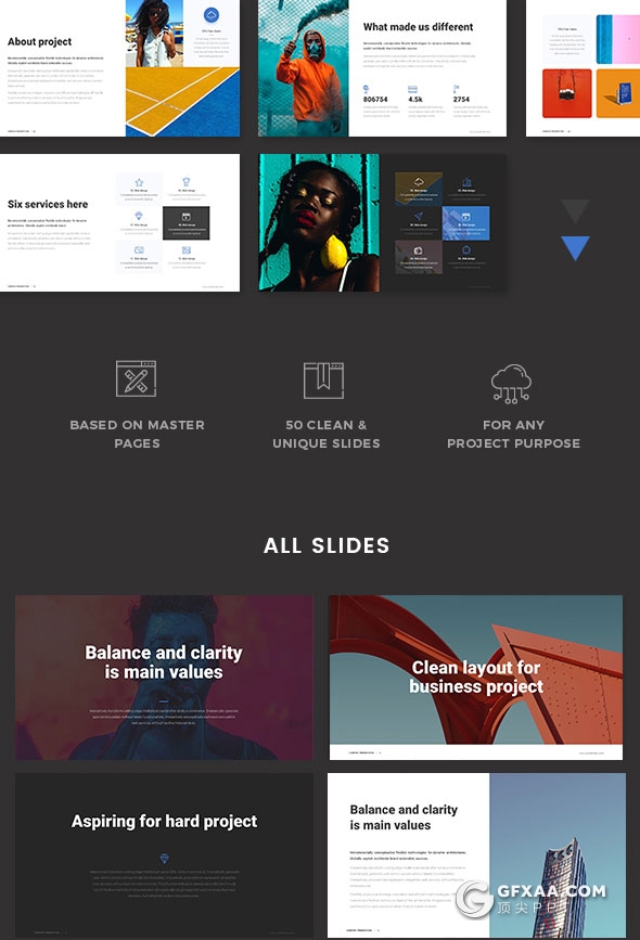 51页简约风格设计作品图片展示PPT模板 - 顶尖PPT