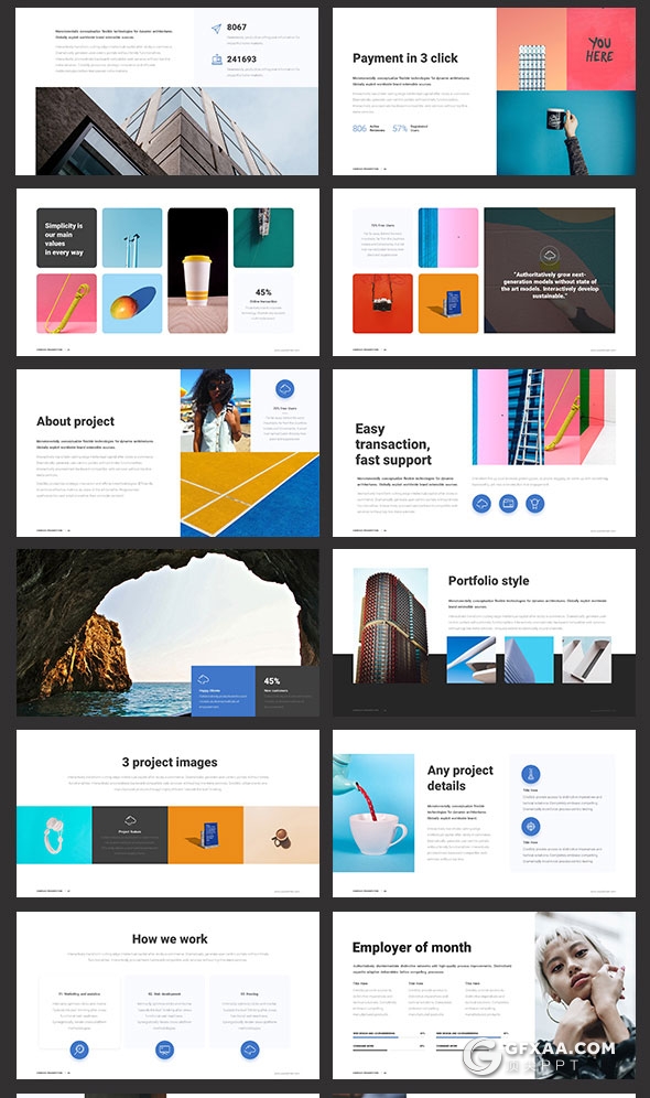 51页简约风格设计作品图片展示PPT模板 - 顶尖PPT