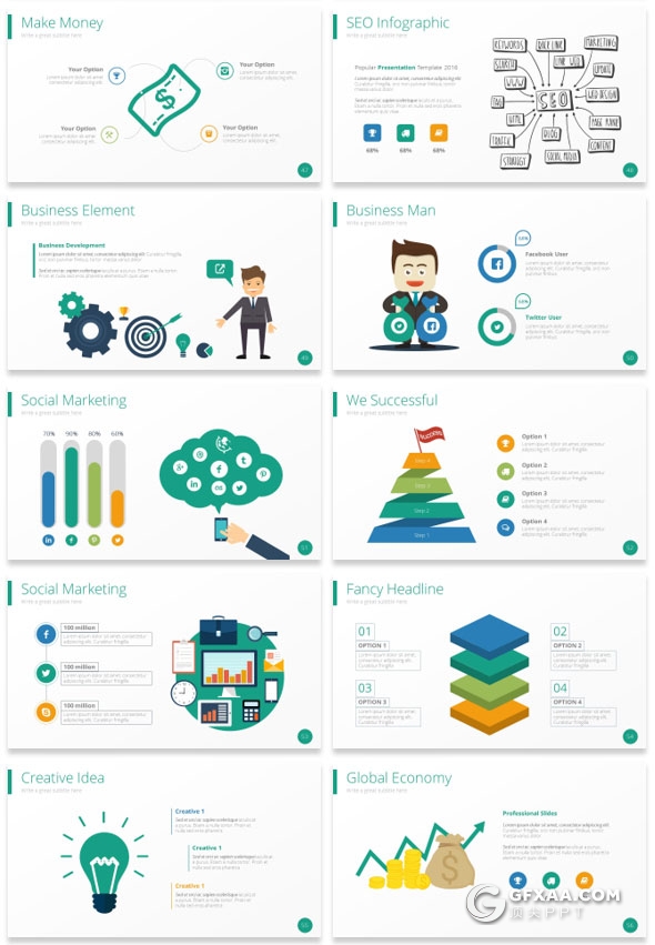 131页卡通人物商务风格PPT模板多种配色设计 - 顶尖PPT