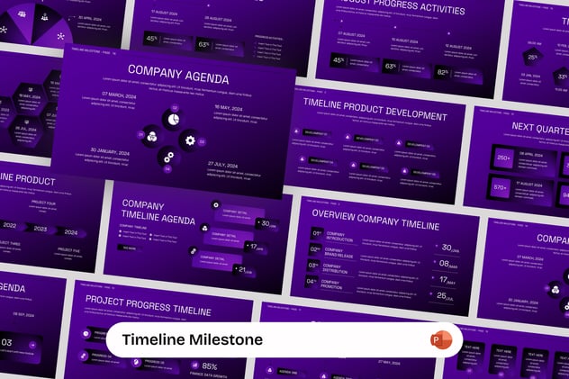 紫色拟态设计风格共时间轴里程碑PPT模板 - 顶尖PPT