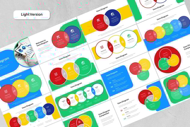 彩色维恩图对比分析Keynote模板 - 顶尖PPT