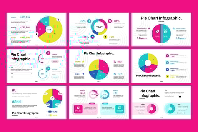 彩色饼形图PPT模板 - 顶尖PPT