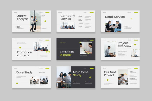 白绿现代企业业务展示Keynote模板 - 顶尖PPT