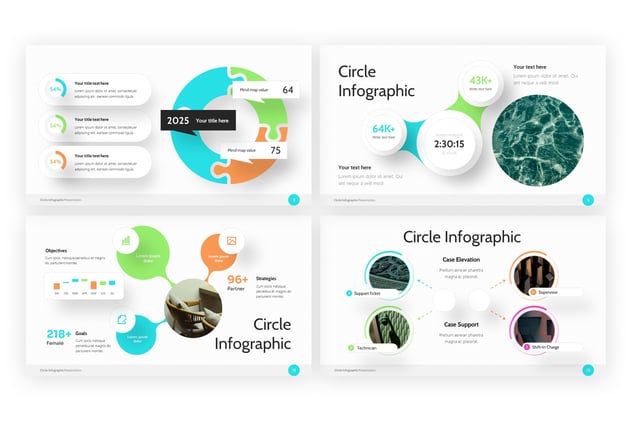 圆圈信息图表数据可视化分析PPT模板 - 顶尖PPT