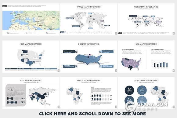 40页世界地图PPT模板 10种配色主题 - 顶尖PPT