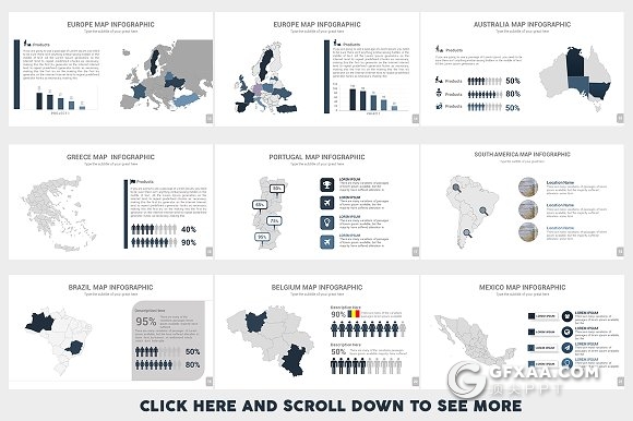 40页世界地图PPT模板 10种配色主题 - 顶尖PPT