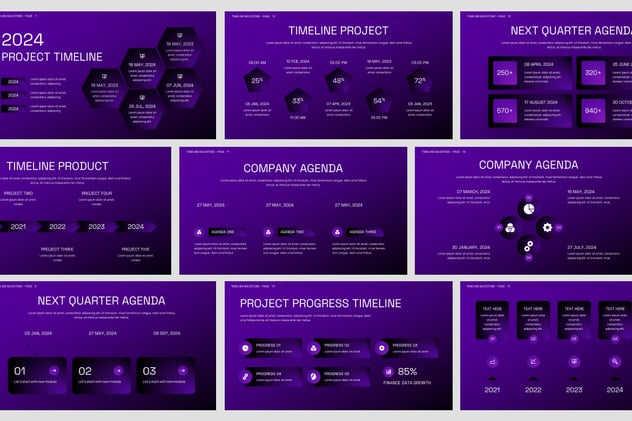 紫色拟态设计风格共时间轴里程碑PPT模板 - 顶尖PPT