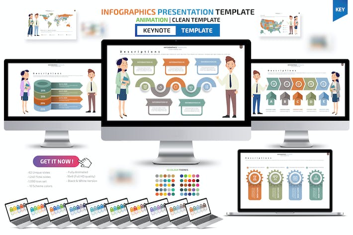 彩色卡通人物商务信息图keynote模板 - 顶尖PPT