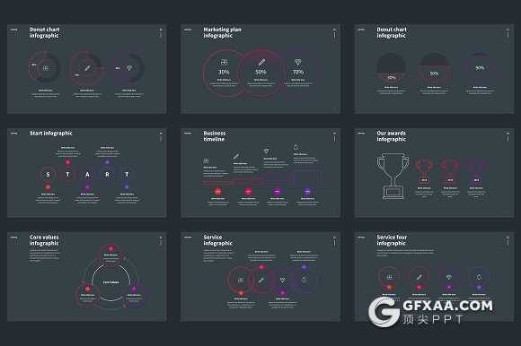 70页神作线性图形图表炫彩配色keynote模板 - 顶尖PPT