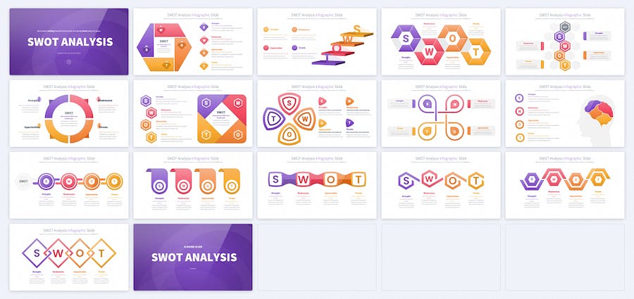 精美大全SWOT数据分析主题信息图表PPT模板 - 顶尖PPT