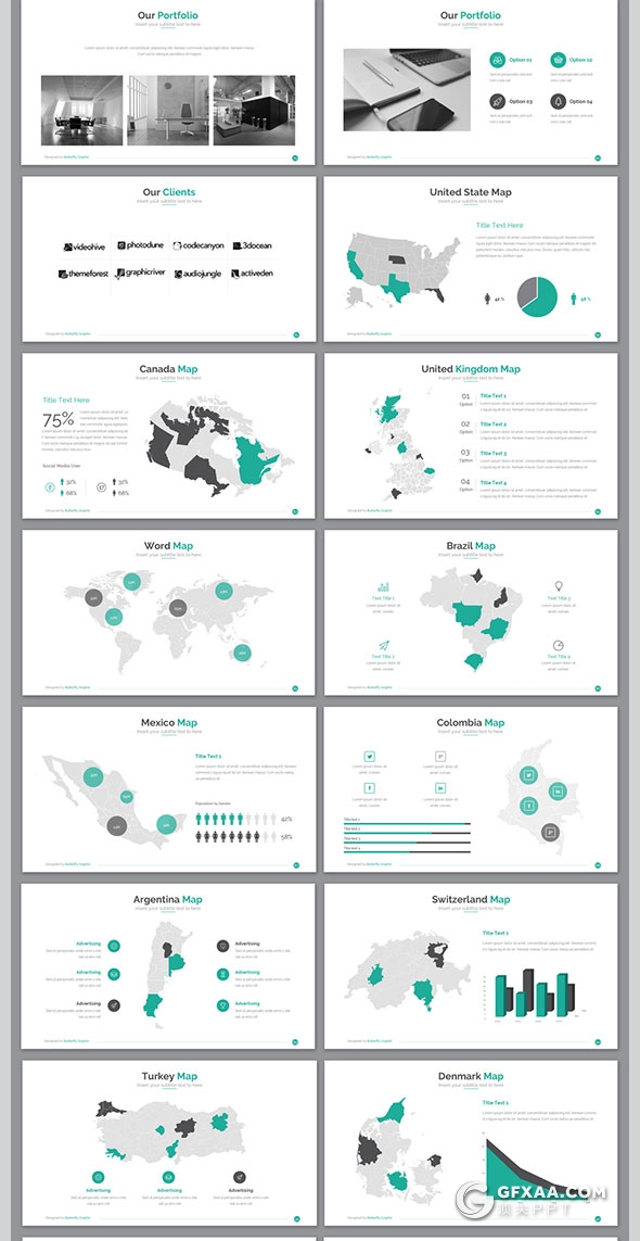 100页国外商务风格PPT模板27种配色主题 - 顶尖PPT