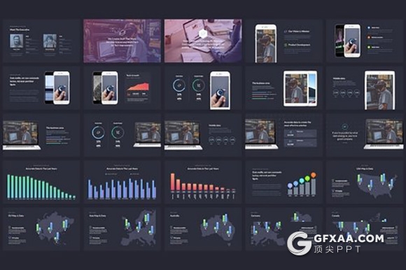 50页深色背景技术展示介绍PPT模板 - 顶尖PPT