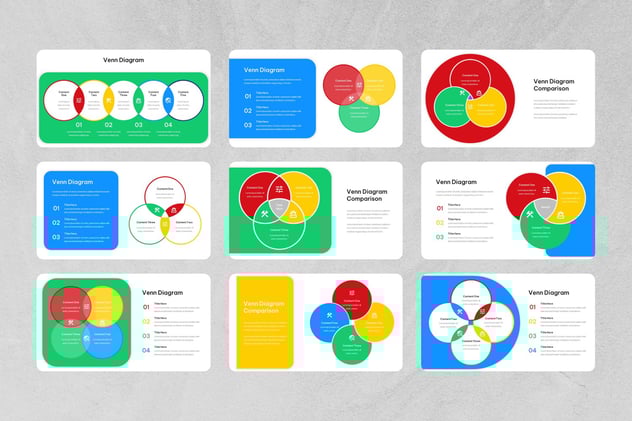 彩色维恩图对比分析Keynote模板 - 顶尖PPT