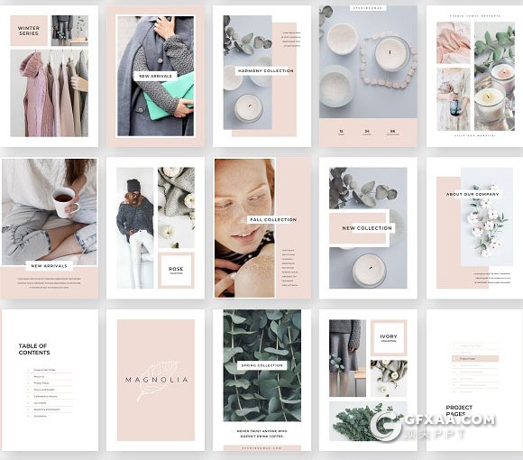 103页A4规格文艺唯美系列PPT画册模板 - 顶尖PPT