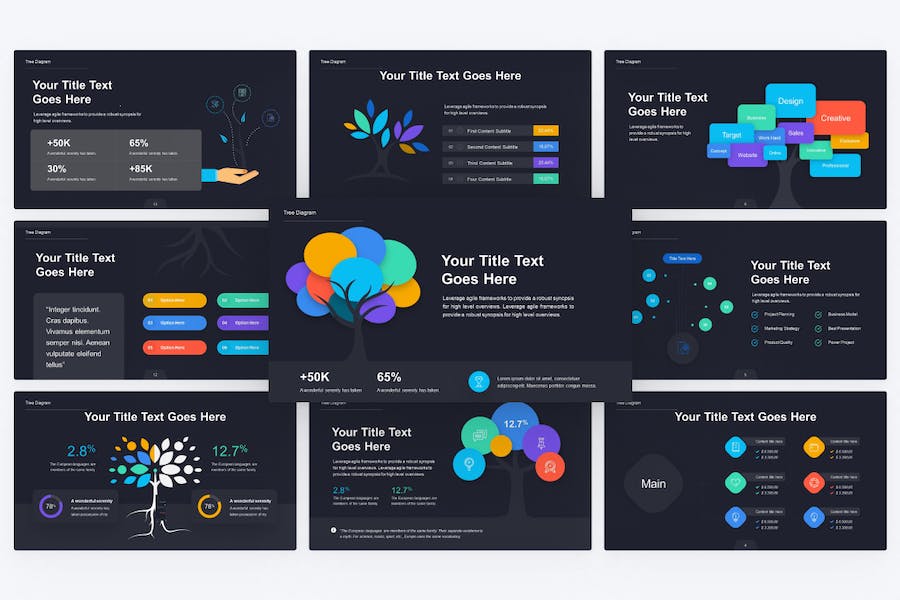 创意树形信息图表PPT模板 - 顶尖PPT