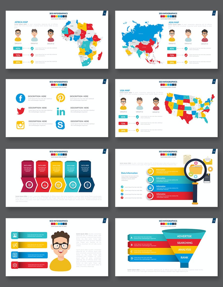 搜索引擎优化人物插画信息图形PPT模板 - 顶尖PPT