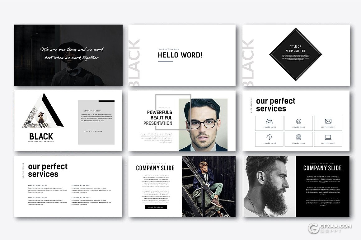 40页黑色极简艺术风格PPT模板 - 顶尖PPT