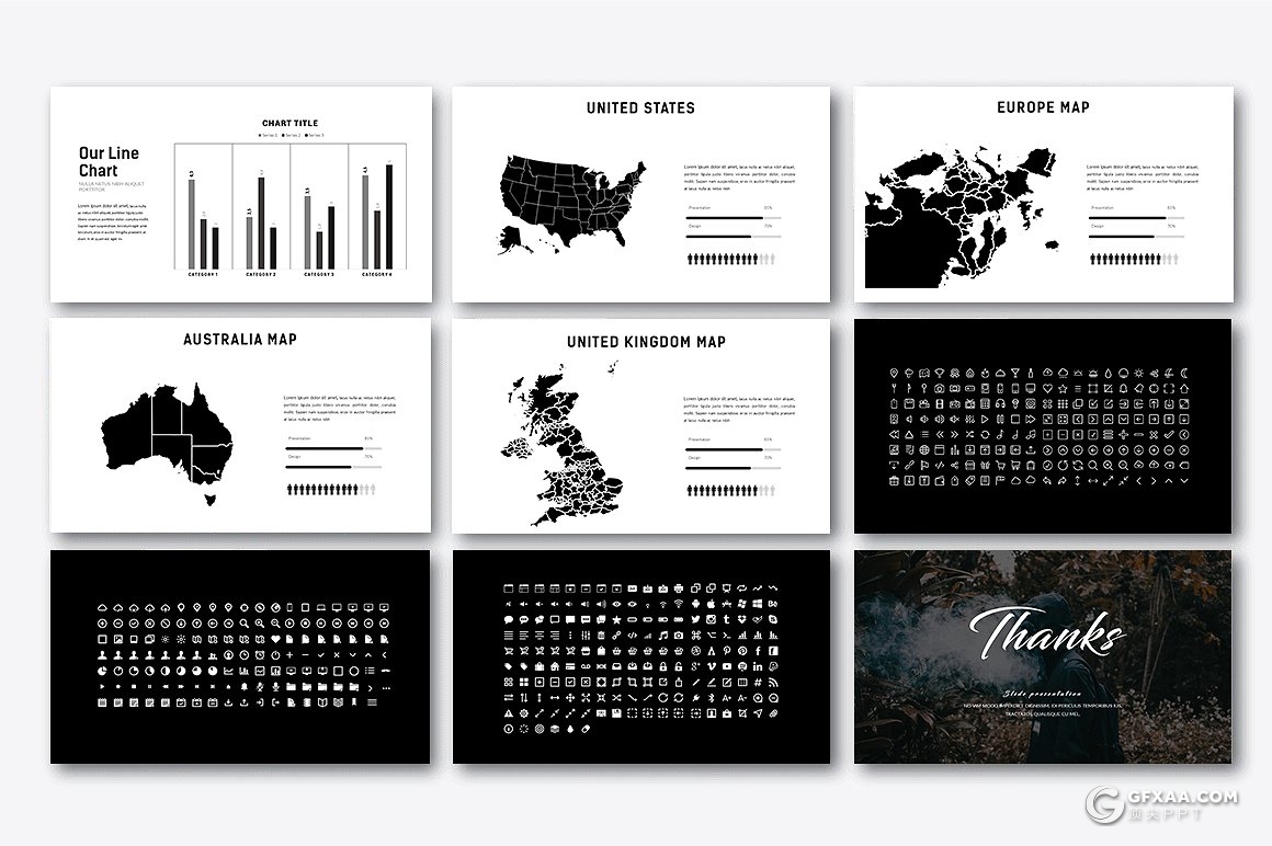 40页黑色极简艺术风格PPT模板 - 顶尖PPT